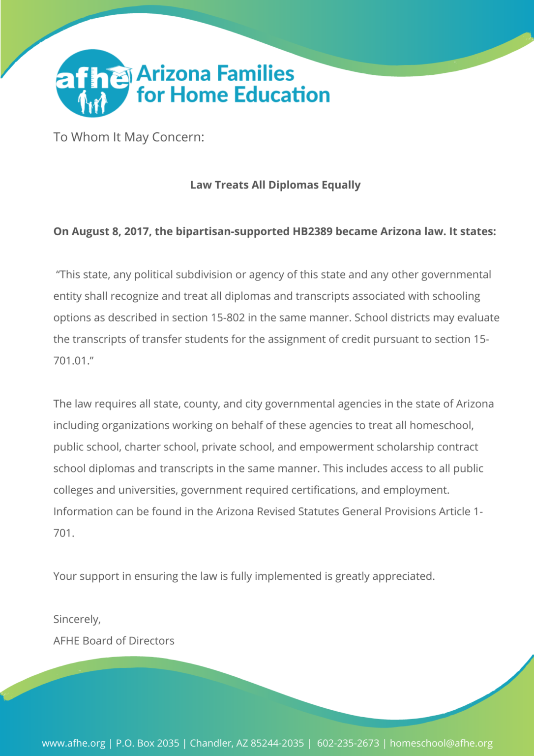 Arizona Homeschool Law - AFHE
